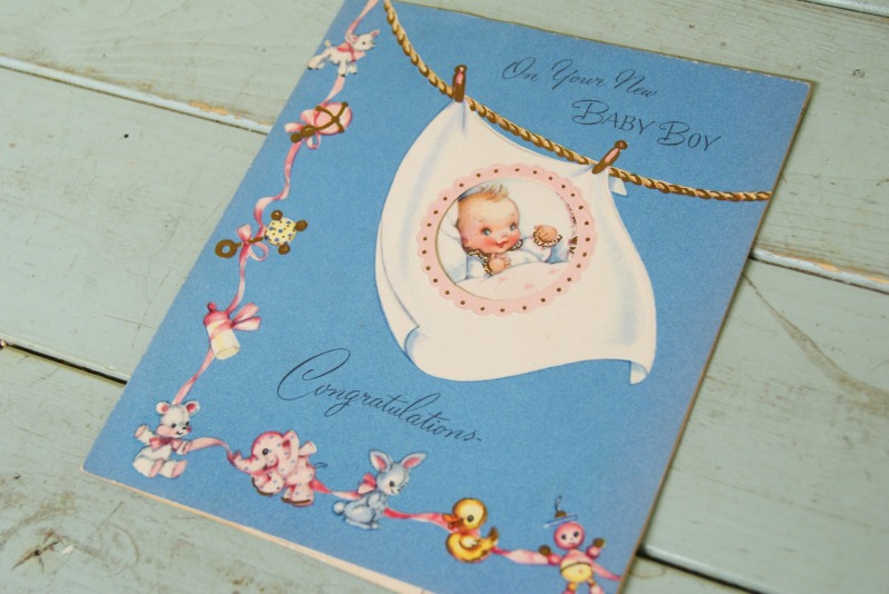 ビンテージ ベビーカード on your new baby boy merry bee